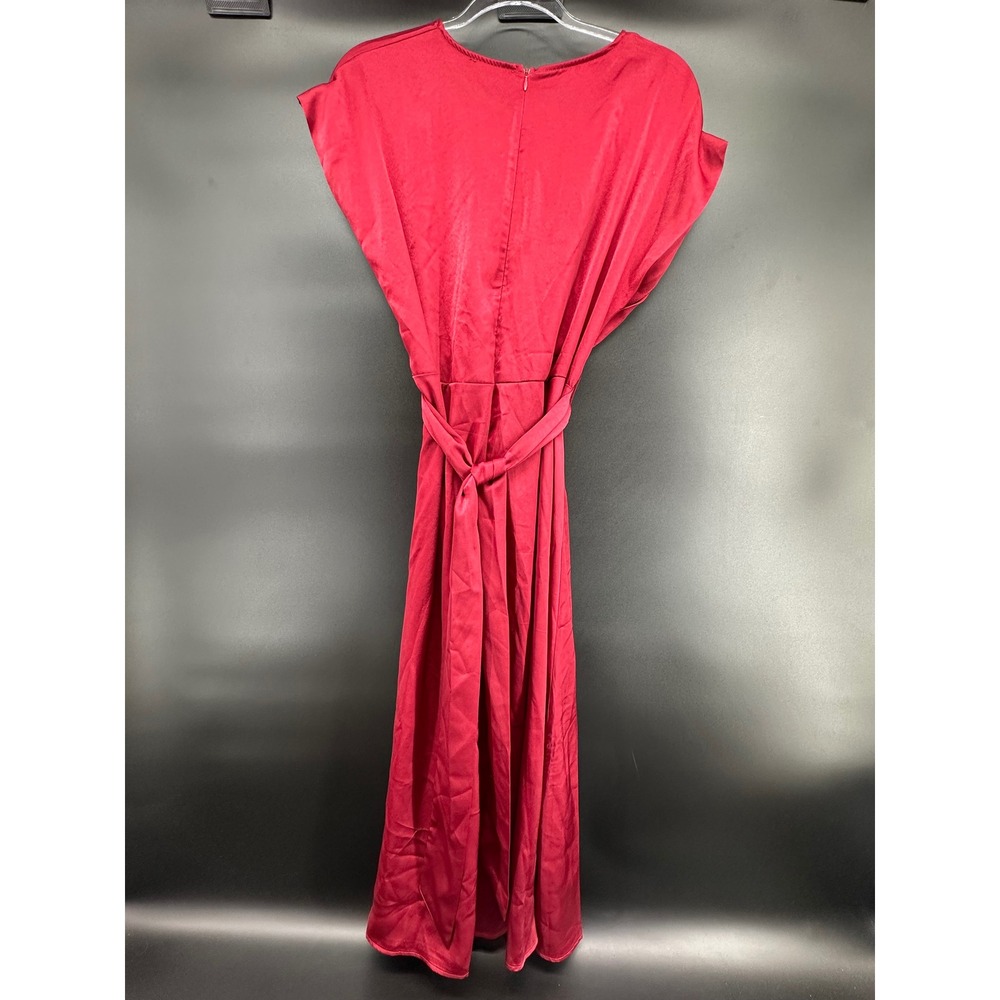 PrettyGarden Wine Red Satin Wrap Midi Dress Cocktail Party Cap Sleeve Medium - Picture 5 of 6
